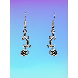 Silver Gecko Charms on Stainless Steel Hook Earrings #2151